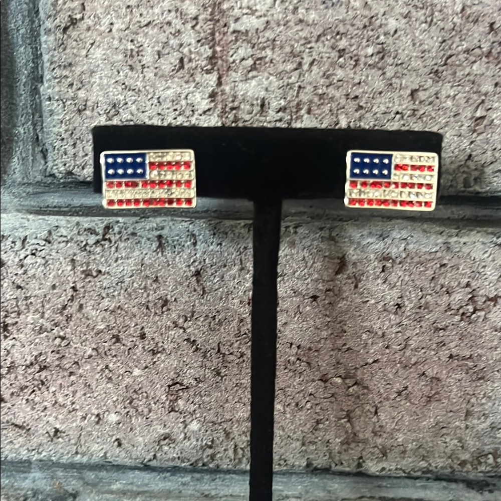 Patriotic enamel and rhinestone American flag stud earrings